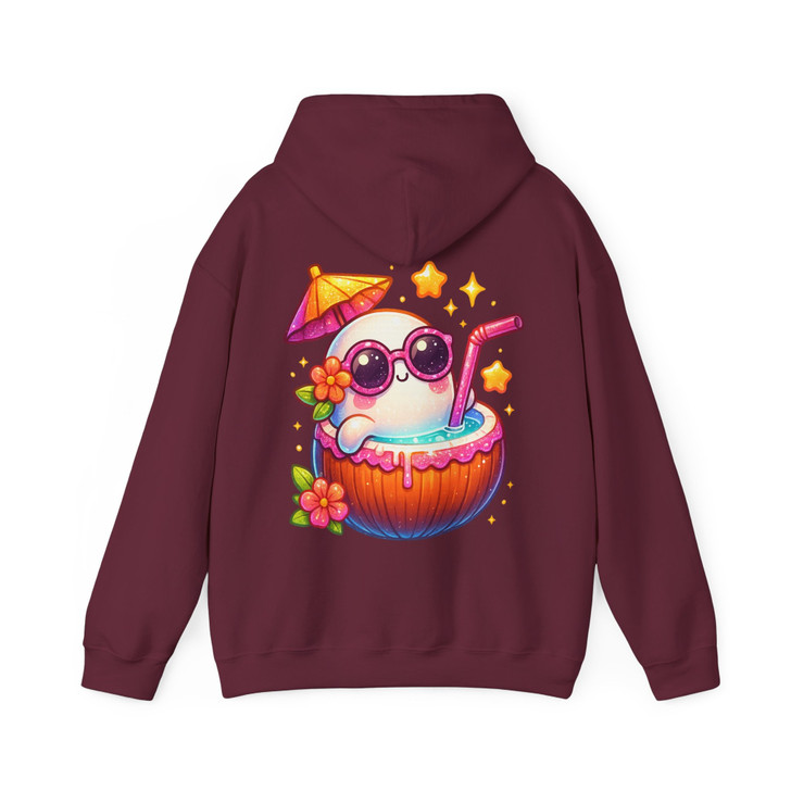 Summerween Ghost Coconut Drink Sublimation Cute Halloween Hoodie S-5XL