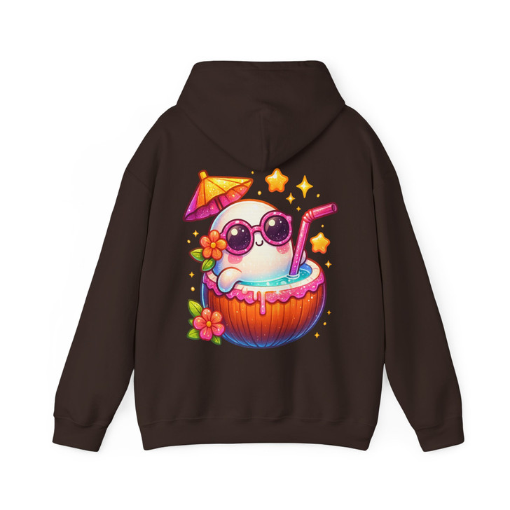 Summerween Ghost Coconut Drink Sublimation Cute Halloween Hoodie S-5XL