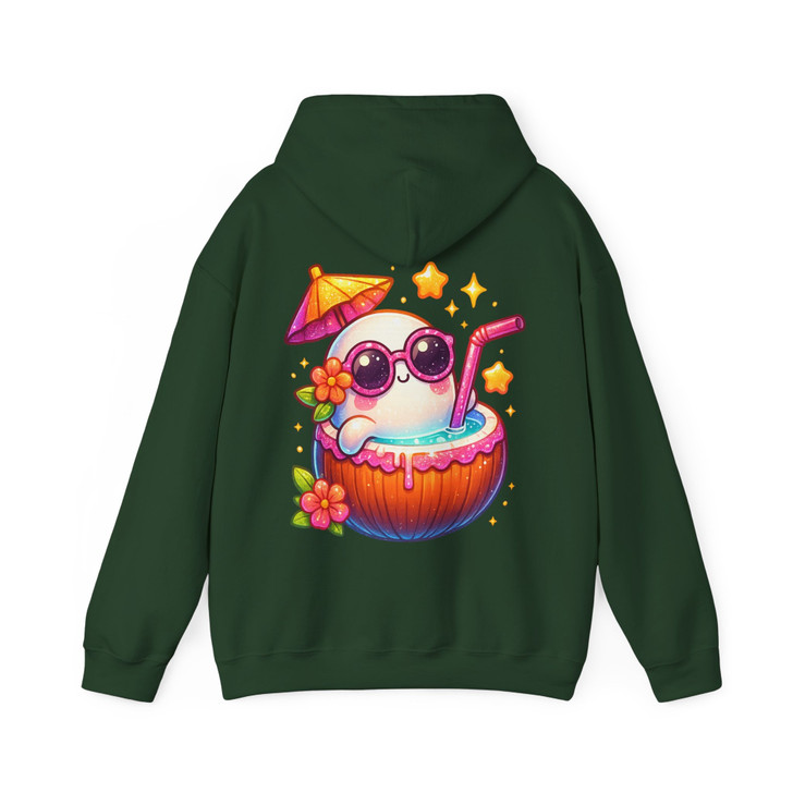 Summerween Ghost Coconut Drink Sublimation Cute Halloween Hoodie S-5XL