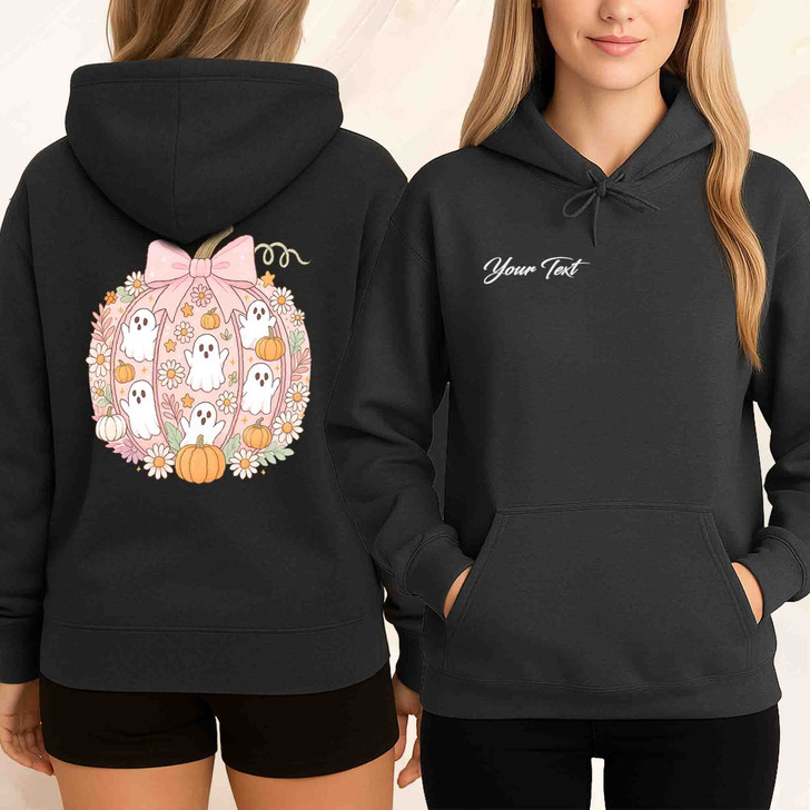 Pink Pumpkin Ghost Kawaii Halloween Floral Hoodie S-5XL