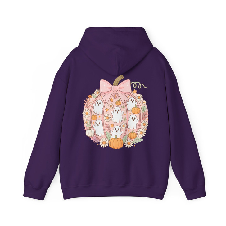 Pink Pumpkin Ghost Kawaii Halloween Floral Hoodie S-5XL