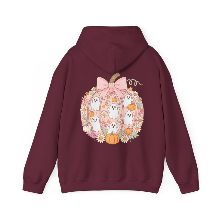 Pink Pumpkin Ghost Kawaii Halloween Floral Hoodie S-5XL