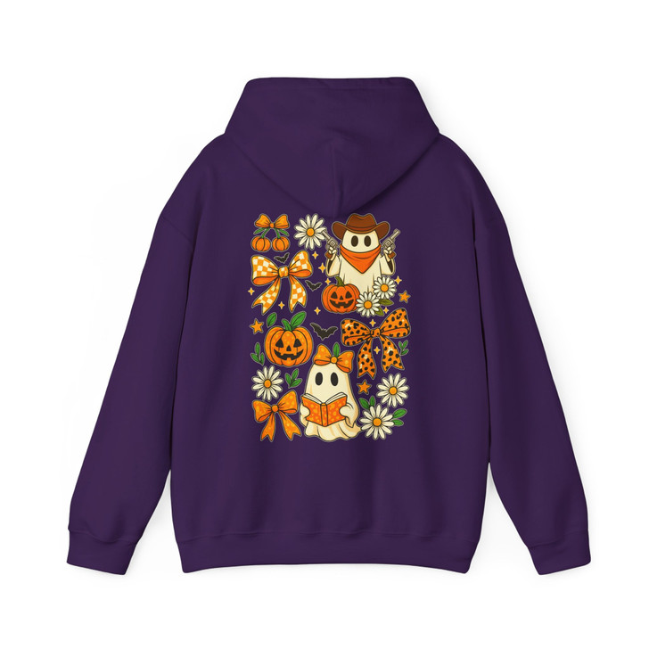 Vintage Halloween Ghost Coquette Floral Pumpkin Bow Hoodie S-5XL