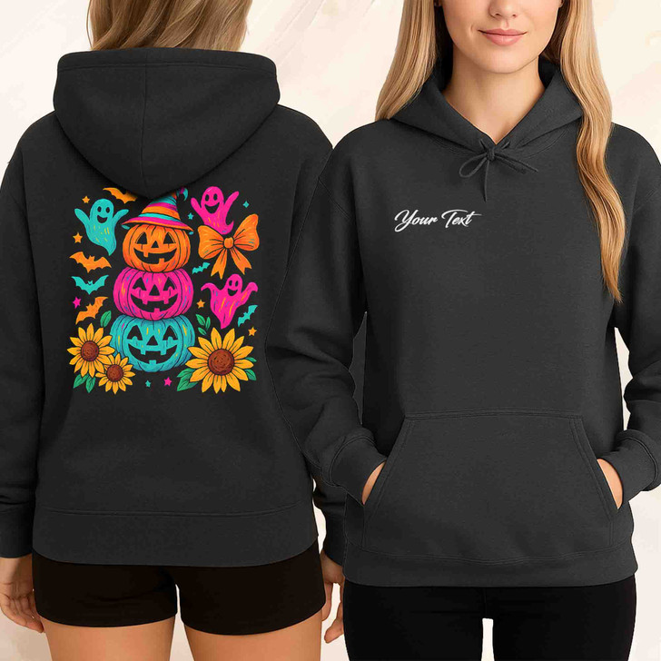 Preppy Neon Halloween Pumpkin Ghost Coquette Bow Hoodie S-5XL