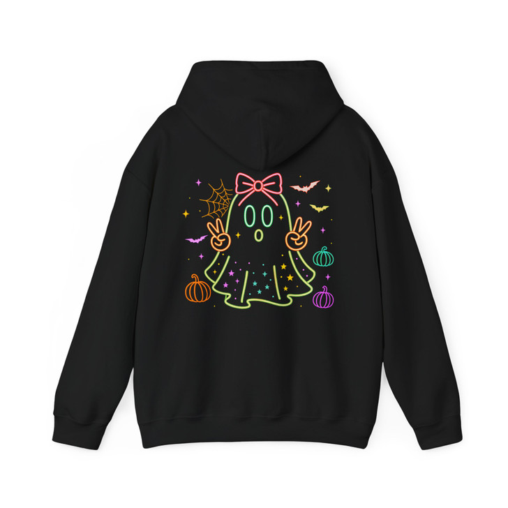 Neon Boo Halloween Cute Ghost Bow Hoodie S-5XL