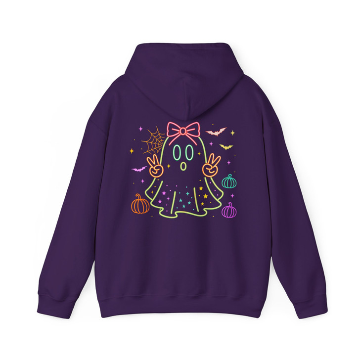 Neon Boo Halloween Cute Ghost Bow Hoodie S-5XL