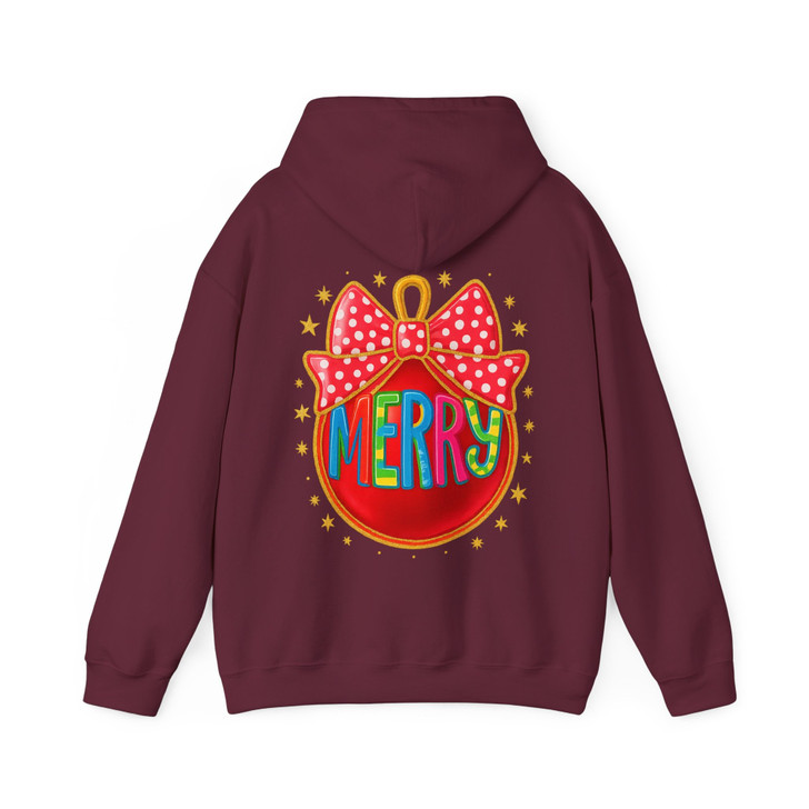 Colorful Glitter Merry Ornament Coquette Bow Holly Jolly Hoodie S-5XL