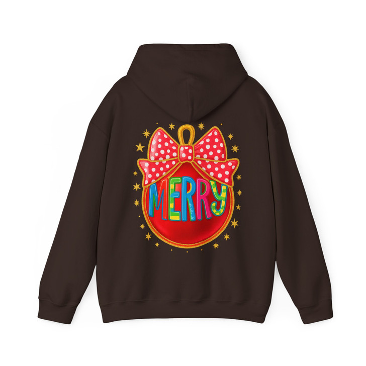 Colorful Glitter Merry Ornament Coquette Bow Holly Jolly Hoodie S-5XL