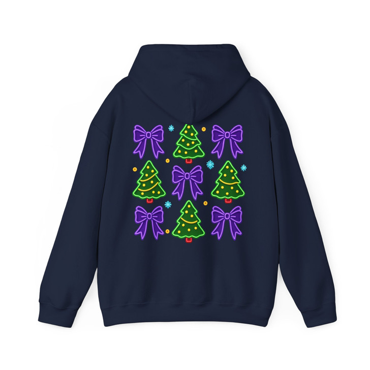 Neon Coquette Christmas Tree Cake Bow Sublimation Hoodie S-5XL