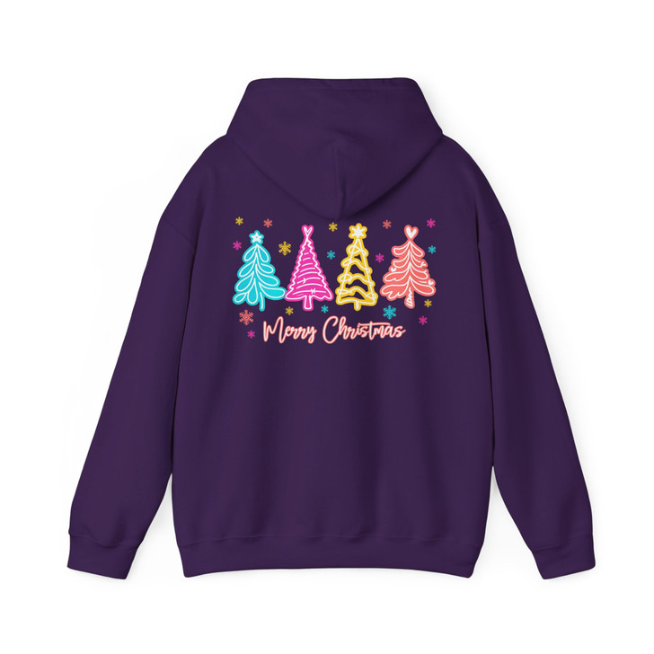 Merry and Bright Neon Christmas Tree Coquette Bow Hoodie S-5XL