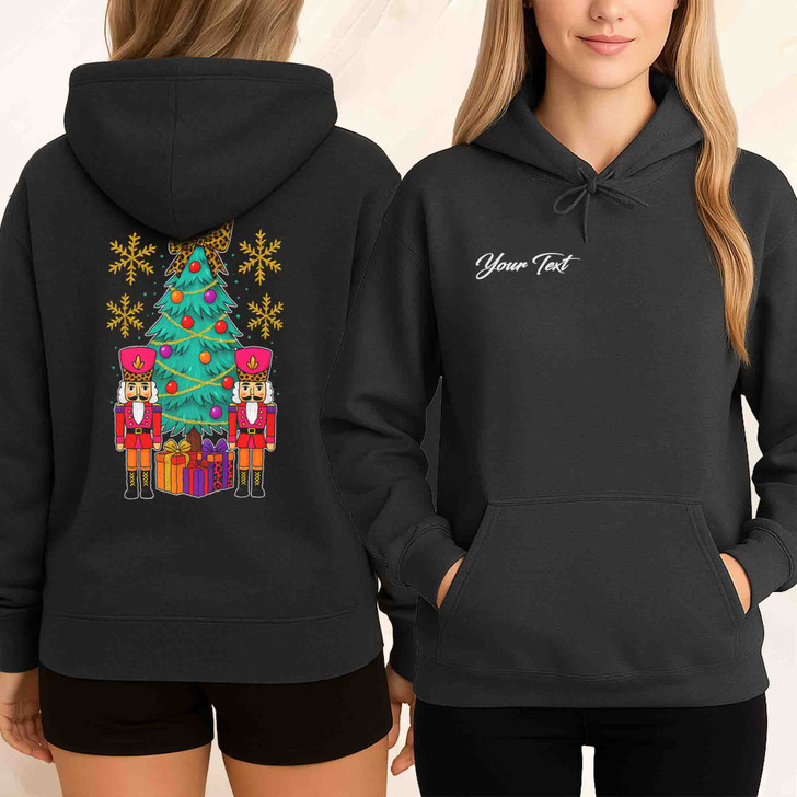 Retro Nutcracker Xmas Tree Leopard Gift Box Hoodie S-5XL