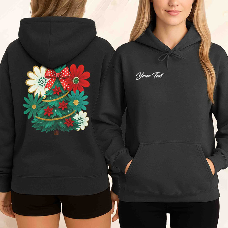 Colorful Boho Glitter Christmas Tree Floral Hoodie S-5XL