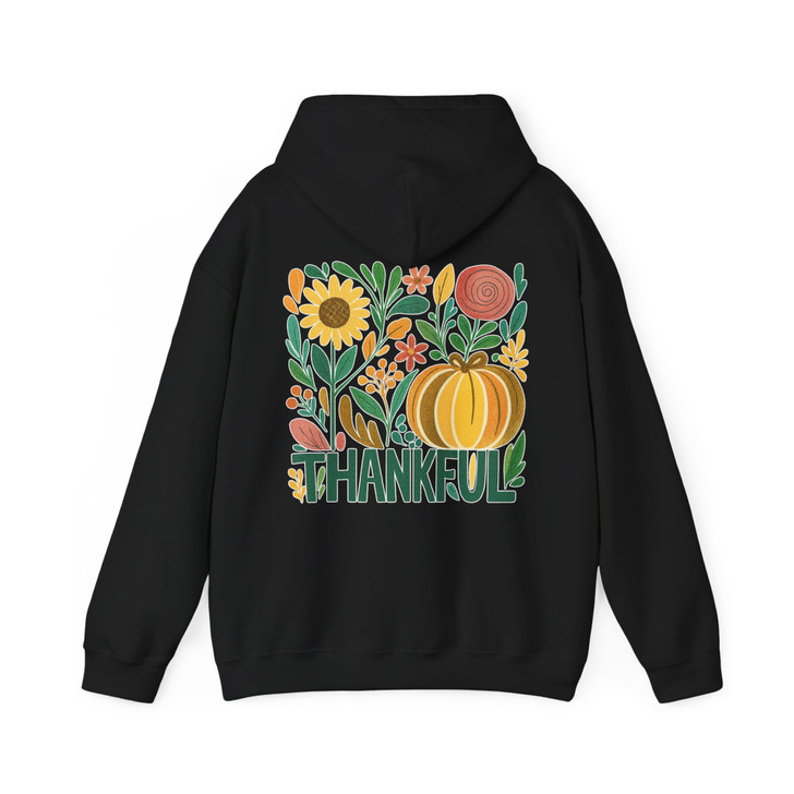 Give Thanks Retro Boho Floral Pumpkin Fall Hoodie S-5XL