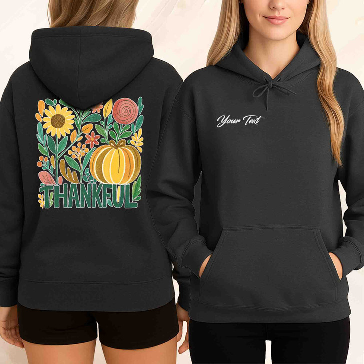 Give Thanks Retro Boho Floral Pumpkin Fall Hoodie S-5XL