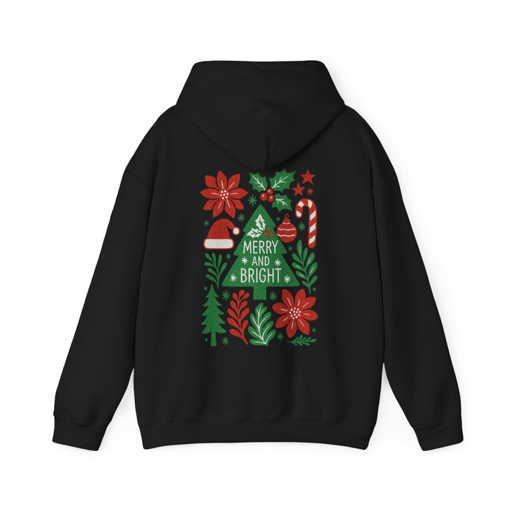 Merry and Bright Preppy Floral Christmas Tree Santa Hat Hoodie S-5XL