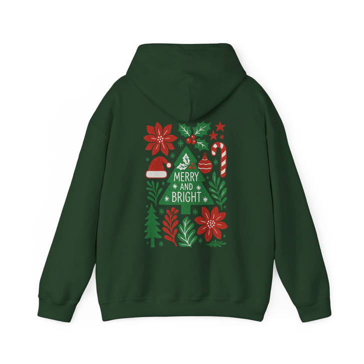 Merry and Bright Preppy Floral Christmas Tree Santa Hat Hoodie S-5XL