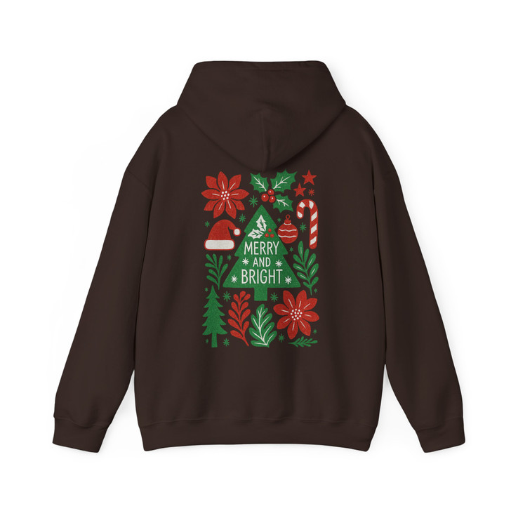 Merry and Bright Preppy Floral Christmas Tree Santa Hat Hoodie S-5XL