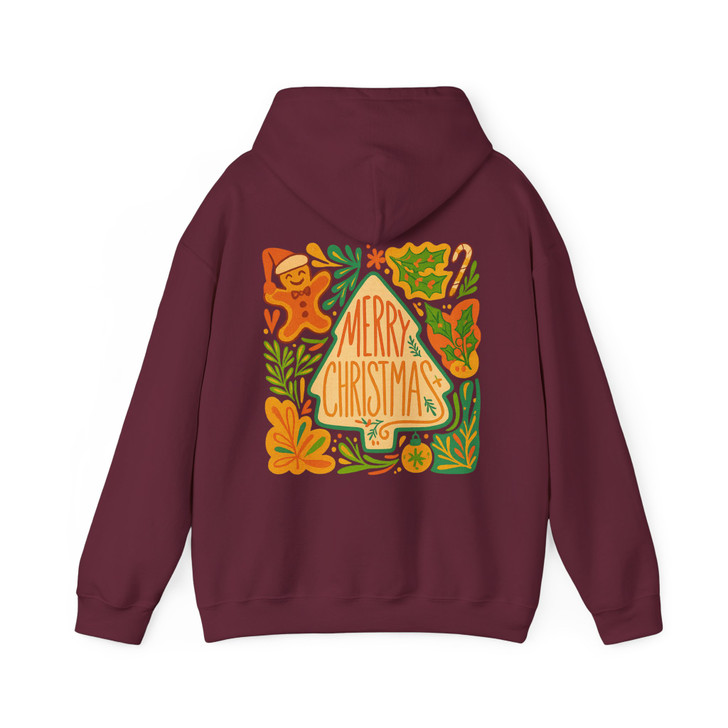 Boho Floral Retro Christmas Tree Gingerbread Girly Holiday Hoodie S-5XL