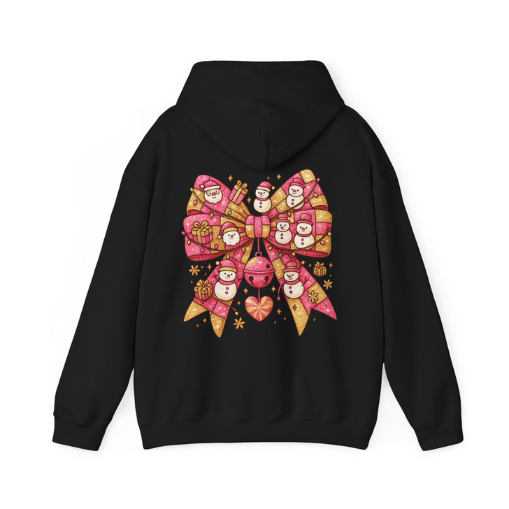 Coquette Pink Patchwork Bow Girly Holiday Hoodie S-5XL