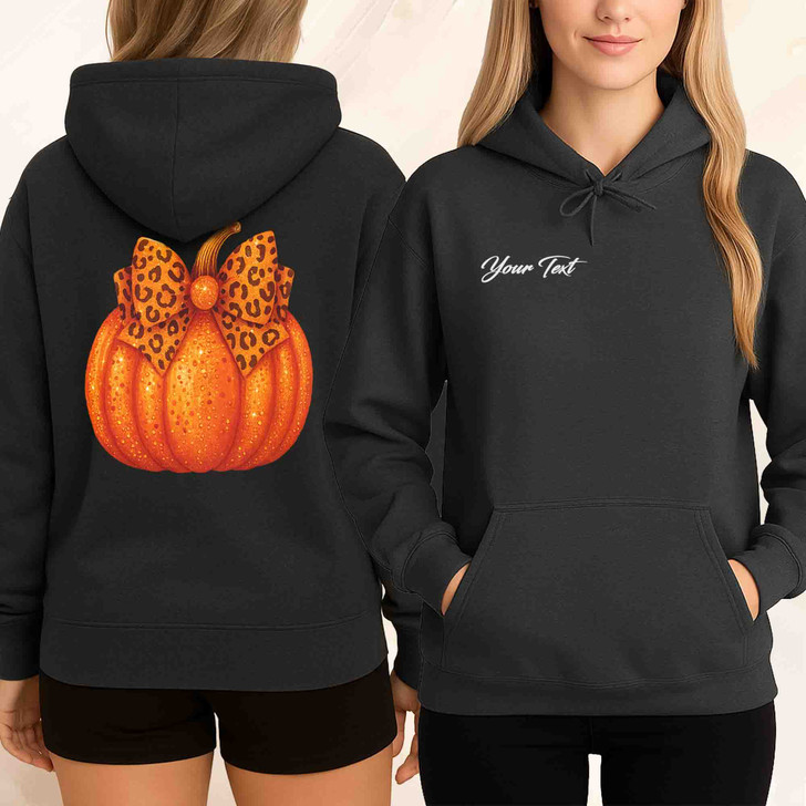 Pink Pumpkin Coquette Bow Faux Glitter Autumn Hoodie S-5XL