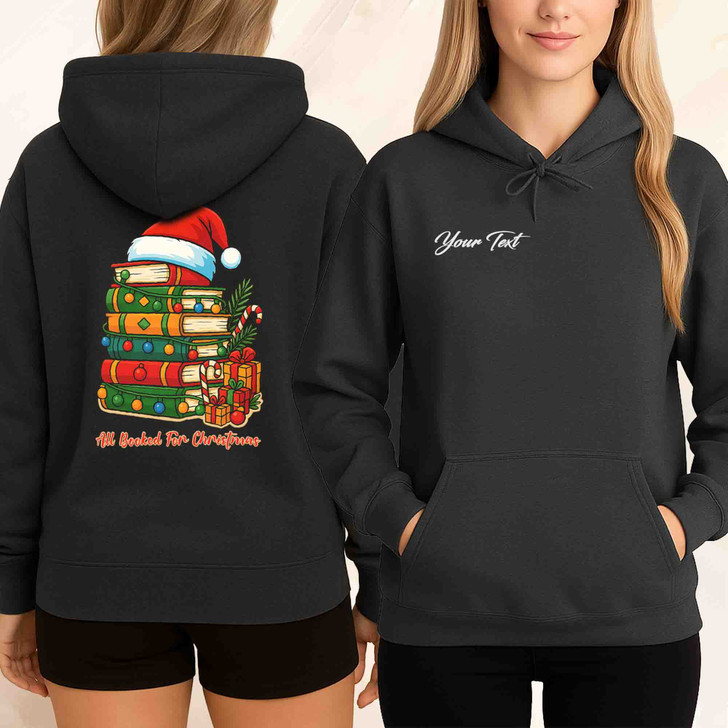 All Booked For Xmas Book Lover Stack Santa Hat Hoodie S-5XL