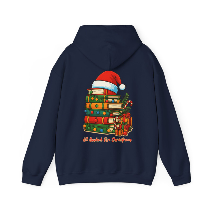 All Booked For Xmas Book Lover Stack Santa Hat Hoodie S-5XL