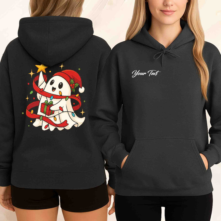 Cute Ghost Holiday Lights Spooky Merry Xmas Hoodie S-5XL
