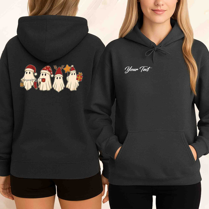 Retro Santa Ghost Cute Xmas Holiday Hoodie S-5XL