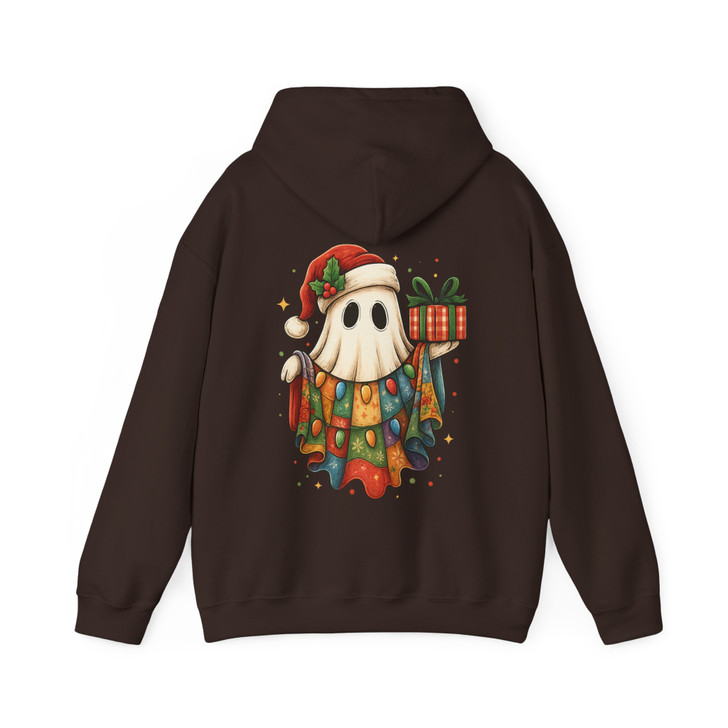 Patchwork Ghost Floral Holiday Lights Santa Hat Cozy Hoodie S-5XL