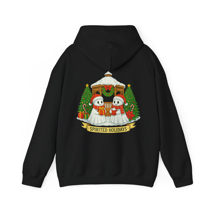 Patchwork Ghost Floral Xmas Lights Santa Hat Cute Holiday Hoodie S-5XL