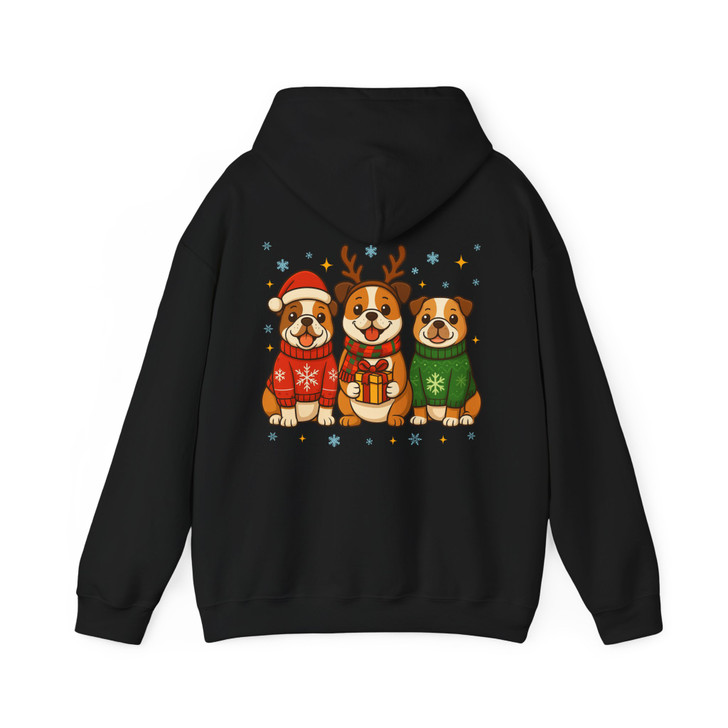 Bulldog Christmas Santa Reindeer Funny Holiday Hoodie S-5XL