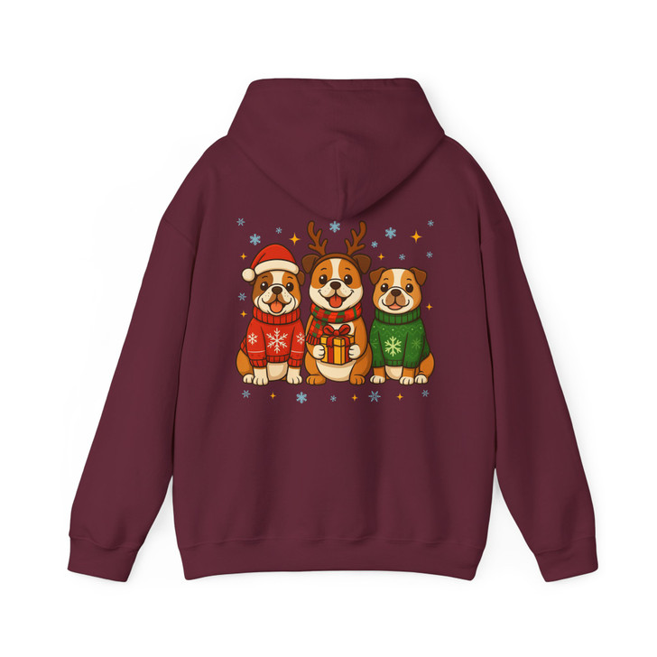 Bulldog Christmas Santa Reindeer Funny Holiday Hoodie S-5XL
