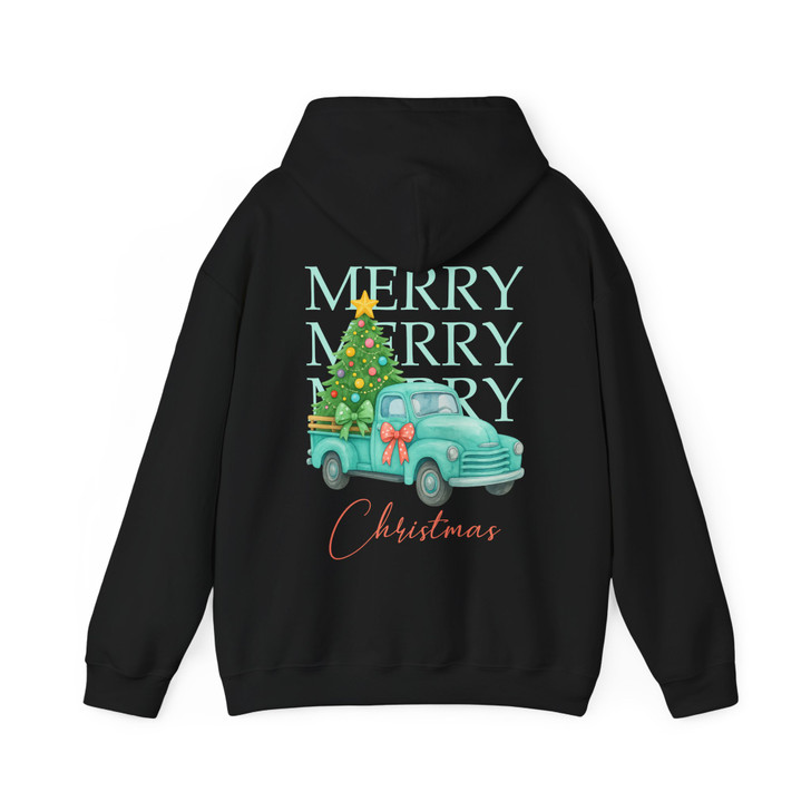 Pink Retro Merry Christmas Truck Coquette Tree Hoodie S-5XL