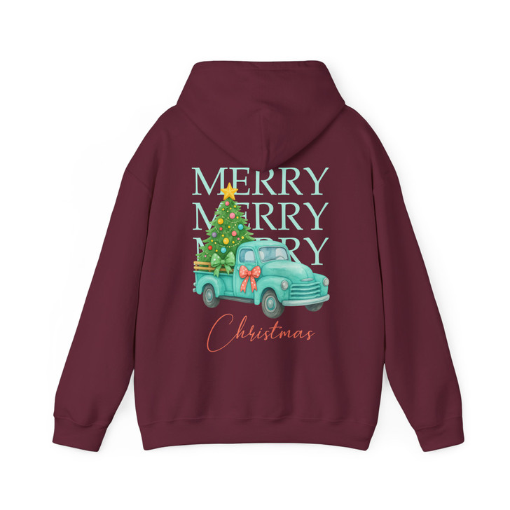 Pink Retro Merry Christmas Truck Coquette Tree Hoodie S-5XL