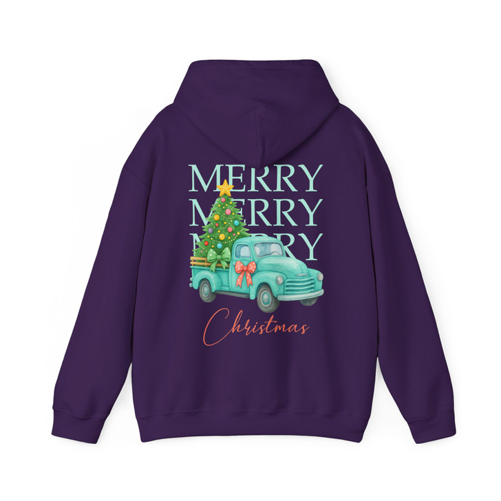 Pink Retro Merry Christmas Truck Coquette Tree Hoodie S-5XL