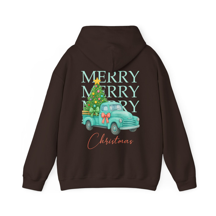 Pink Retro Merry Christmas Truck Coquette Tree Hoodie S-5XL