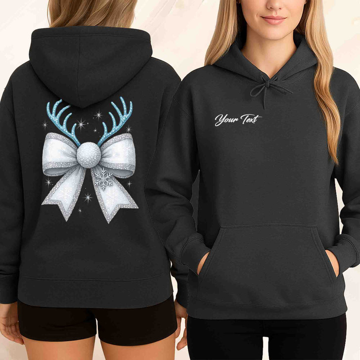 Leopard Rhinestone Christmas Bow Coquette Holiday Hoodie S-5XL