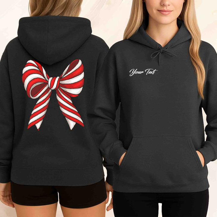 Candy Cane Bow Christmas Coquette New Year Holiday Hoodie S-5XL