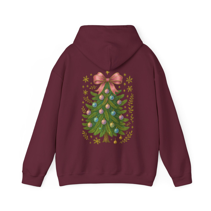 Colorful Coquette Christmas Ornament Glitter Bow Hoodie S-5XL