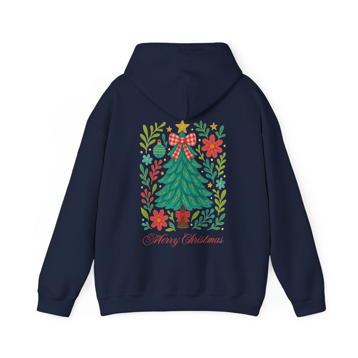 Watercolor Coquette Christmas Tree Floral Holiday Hoodie S-5XL