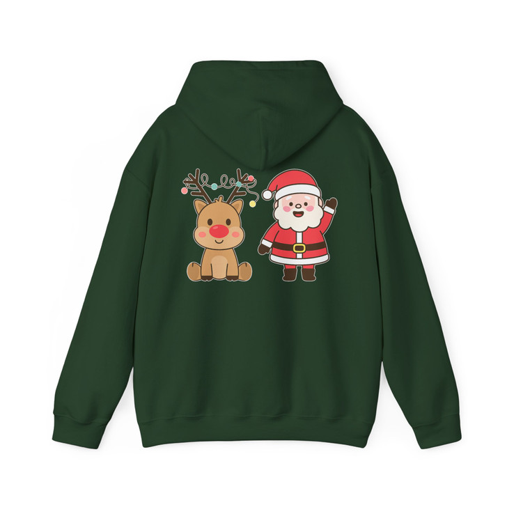 Festive Santa and Reindeer Cozy Holiday Crewneck Hoodie S-5XL