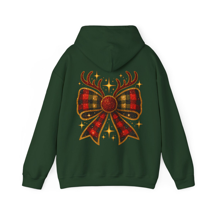 Festive Christmas Bow Reindeer Holiday Hoodie S-5XL