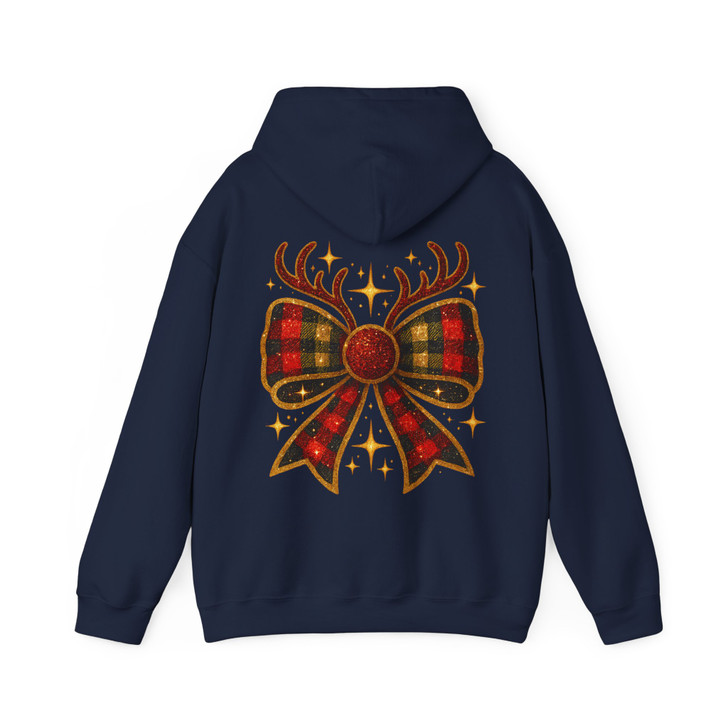 Festive Christmas Bow Reindeer Holiday Hoodie S-5XL
