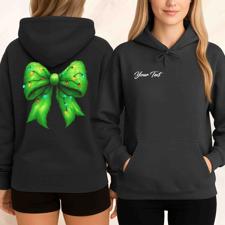 Cozy Colorful Christmas Lights Green Bow Hoodie S-5XL