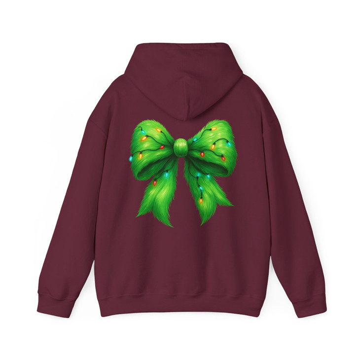 Cozy Colorful Christmas Lights Green Bow Hoodie S-5XL