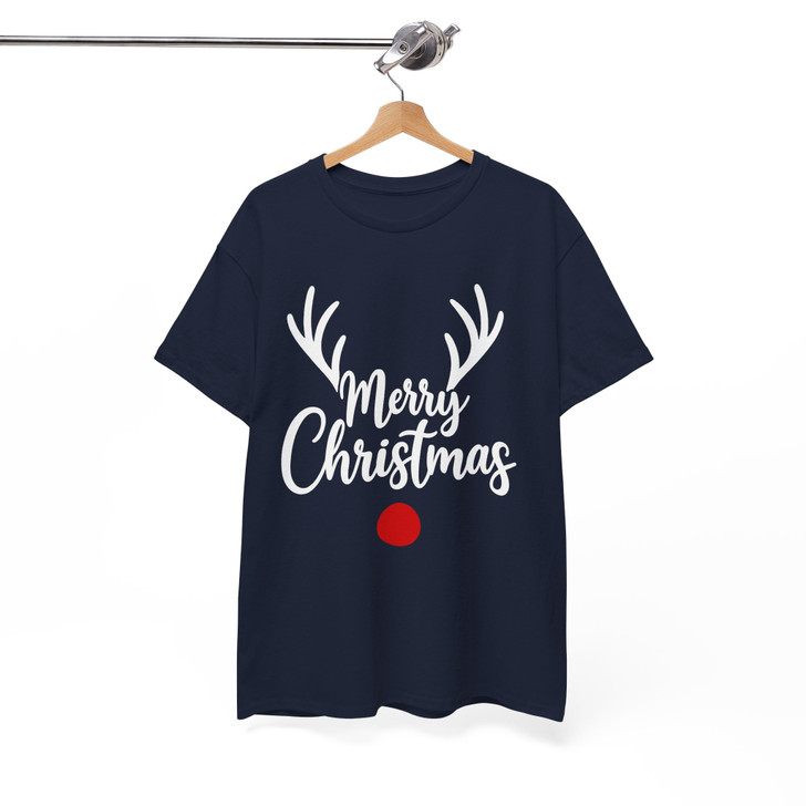 Merry Christmas Reindeer Shirt, Cute Buffalo Plaid Antlers Tee, Minimal Xmas Shirt, Unisex S-5XL Gift