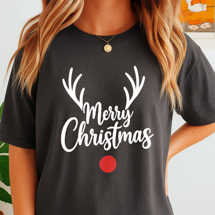 Merry Christmas Reindeer Shirt, Cute Buffalo Plaid Antlers Tee, Minimal Xmas Shirt, Unisex S-5XL Gift