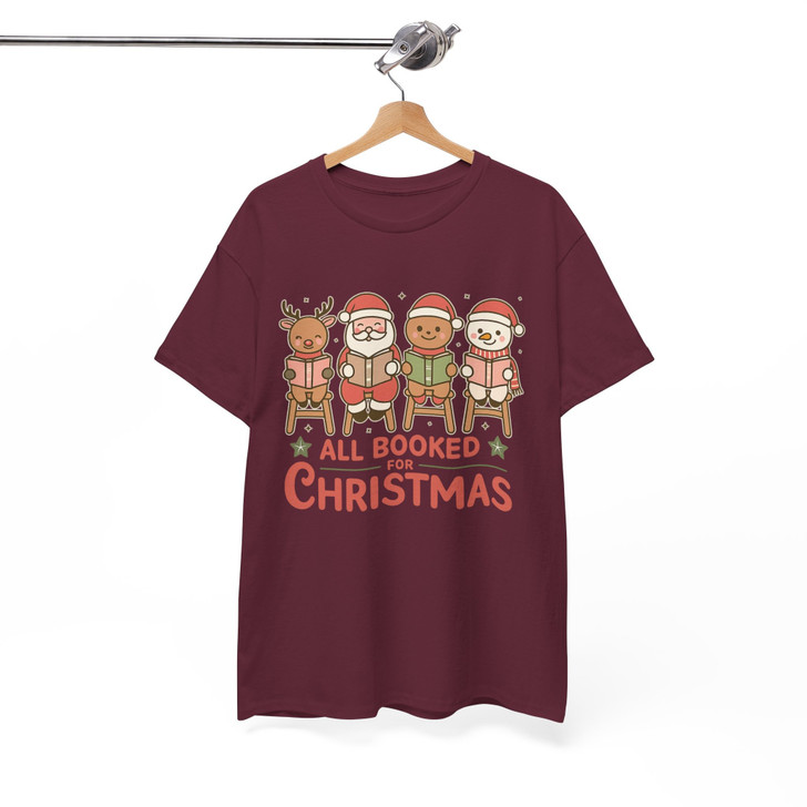 All Booked For Christmas Shirt, Cute Reading Santa Xmas Tee, Book Lover Christmas Shirt, Holiday Reading Shirt, Unisex Gift