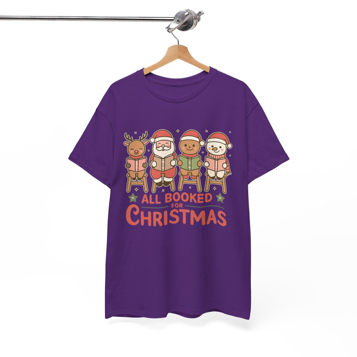 All Booked For Christmas Shirt, Cute Reading Santa Xmas Tee, Book Lover Christmas Shirt, Holiday Reading Shirt, Unisex Gift