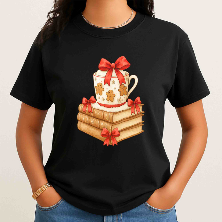 Cozy Christmas Book Sweatshirt Gingerbread Mug Winter Holiday Unisex